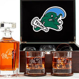 Customized Engraved Dark Brown Wood Box Decanter Set With Rocks Glasses - NCAA Tulane Green Wave