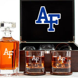 Customized Engraved Dark Brown Wood Box Decanter Set With Rocks Glasses - NCAA Air Force Falcons