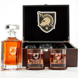NCAA Army Black Knights - Customized Engraved Dark Brown Wood Box Decanter Set With Rocks Glasses