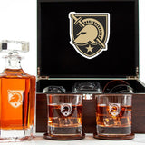 NCAA Army Black Knights - Customized Engraved Dark Brown Wood Box Decanter Set With Rocks Glasses