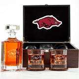 NCAA Arkansas Razorbacks - Customized Engraved Dark Brown Wood Box Decanter Set With Rocks Glasses