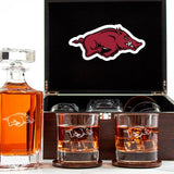 NCAA Arkansas Razorbacks - Customized Engraved Dark Brown Wood Box Decanter Set With Rocks Glasses