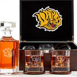 Customized Engraved Dark Brown Wood Box Decanter Set With Rocks Glasses - NCAA Arkansas–Pine Bluff Golden Lions