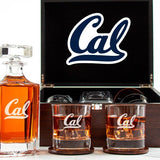 Customized Engraved Dark Brown Wood Box Decanter Set With Rocks Glasses - NCAA California Golden Bears