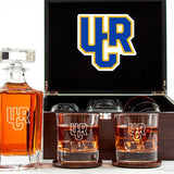 Customized Engraved Dark Brown Wood Box Decanter Set With Rocks Glasses - NCAA UC Riverside Highlanders