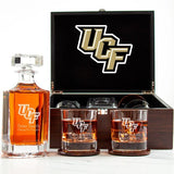 Customized Engraved Dark Brown Wood Box Decanter Set With Rocks Glasses - NCAA UCF Knights