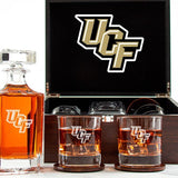 Customized Engraved Dark Brown Wood Box Decanter Set With Rocks Glasses - NCAA UCF Knights