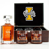 Customized Engraved Dark Brown Wood Box Decanter Set With Rocks Glasses - NCAA Idaho Vandals