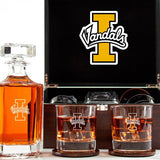 Customized Engraved Dark Brown Wood Box Decanter Set With Rocks Glasses - NCAA Idaho Vandals