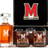 Customized Engraved Dark Brown Wood Box Decanter Set With Rocks Glasses - NCAA Maryland Terrapins