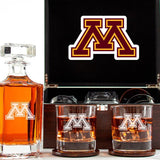 Customized Engraved Dark Brown Wood Box Decanter Set With Rocks Glasses - NCAA Minnesota Golden Gophers