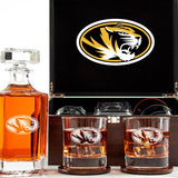 Customized Engraved Dark Brown Wood Box Decanter Set With Rocks Glasses - NCAA Missouri Tigers