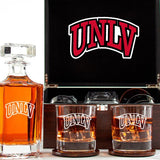 Customized Engraved Dark Brown Wood Box Decanter Set With Rocks Glasses - NCAA UNLV Rebels