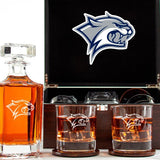 Customized Engraved Dark Brown Wood Box Decanter Set With Rocks Glasses - NCAA New Hampshire Wildcats