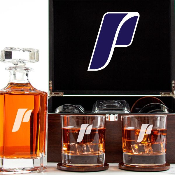 Customized Engraved Dark Brown Wood Box Decanter Set With Rocks Glasses - NCAA Portland Pilots