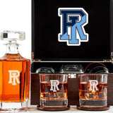 Customized Engraved Dark Brown Wood Box Decanter Set With Rocks Glasses - NCAA Rhode Island Rams