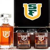 Customized Engraved Dark Brown Wood Box Decanter Set With Rocks Glasses - NCAA San Francisco Dons