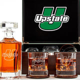 Customized Engraved Dark Brown Wood Box Decanter Set With Rocks Glasses - NCAA USC Upstate Spartans