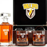 Customized Engraved Dark Brown Wood Box Decanter Set With Rocks Glasses - NCAA Valparaiso Beacons