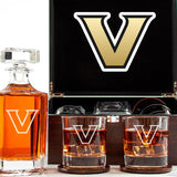 Customized Engraved Dark Brown Wood Box Decanter Set With Rocks Glasses - NCAA Vanderbilt Commodores