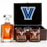 Customized Engraved Dark Brown Wood Box Decanter Set With Rocks Glasses - NCAA Villanova Wildcats