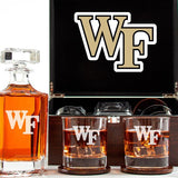Customized Engraved Dark Brown Wood Box Decanter Set With Rocks Glasses - NCAA Wake Forest Demon Deacons