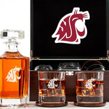 Customized Engraved Dark Brown Wood Box Decanter Set With Rocks Glasses - NCAA Washington State Cougars
