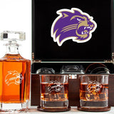 Customized Engraved Dark Brown Wood Box Decanter Set With Rocks Glasses - NCAA Western Carolina Catamounts