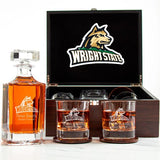 Customized Engraved Dark Brown Wood Box Decanter Set With Rocks Glasses - NCAA Wright State Raiders