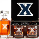 Customized Engraved Dark Brown Wood Box Decanter Set With Rocks Glasses - NCAA Xavier Musketeers