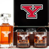 Customized Engraved Dark Brown Wood Box Decanter Set With Rocks Glasses - NCAA Youngstown State Penguins