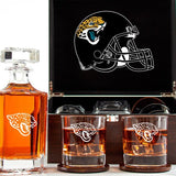 Customized Engraved Dark Brown Wood Box Decanter Set With Rocks Glasses - NFL Jacksonville Jaguars