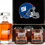 Customized Engraved Dark Brown Wood Box Decanter Set With Rocks Glasses - NFL New York Giants