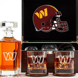Customized Engraved Dark Brown Wood Box Decanter Set With Rocks Glasses - NFL Washington Commanders