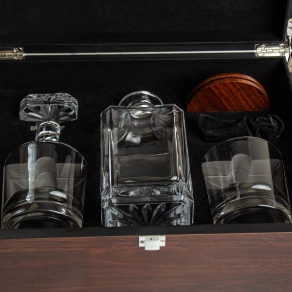 Customized Engraved Dark Brown Wood Box Decanter Set With Rocks Glasses - NFL Green Bay Packers