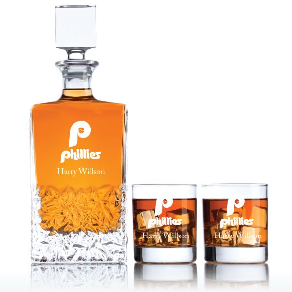 Engraved Philadelphia Phillies - Personalized Excalibur Decanter Set with Old Fashioned Whiskey Glasses