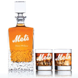 Engraved Mets Logo - Personalized Excalibur Decanter Set with Old Fashioned Whiskey Glasses