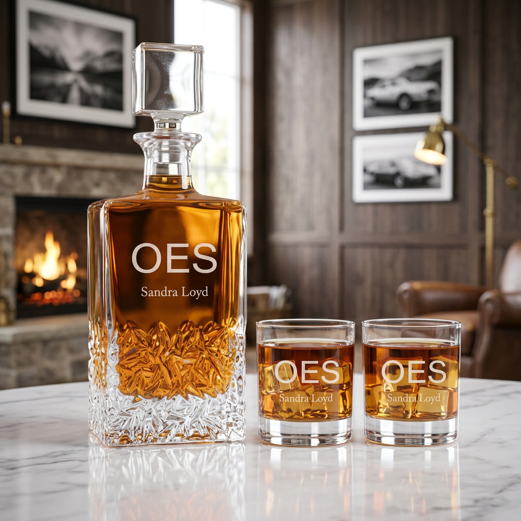 Custom Engraved Order Of Eastern Star - Personalized Excalibur Decanter Set with Whiskey Glasses
