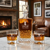 Engraved Buck Off - Personalized Excalibur Decanter Set with Whiskey Glasses