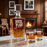 Engraved Buck You - Personalized Excalibur Decanter Set with Whiskey Glasses