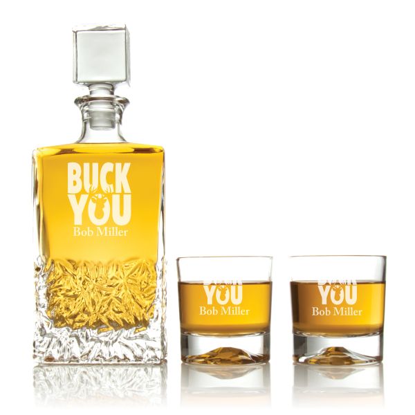 Engraved Buck You - Personalized Excalibur Decanter Set with Whiskey Glasses