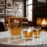 Engraved Hunting Hair I Don't Care - Personalized Excalibur Decanter Set with Whiskey Glasses