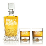 Engraved Goose with USA Flag - Personalized Excalibur Decanter Set with Whiskey Glasses