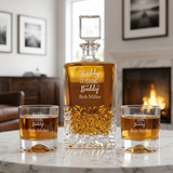 Engraved Daddys Fishing Buddy - Personalized Excalibur Decanter Set with Whiskey Glasses