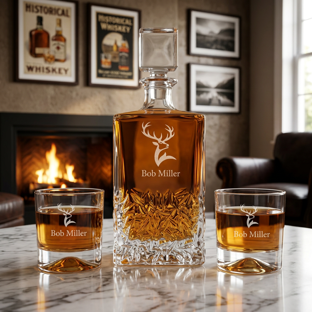 Engraved Elk Head - Personalized Excalibur Decanter Set with Whiskey Glasses