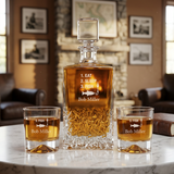 Engraved Eat Sleep Fish - Personalized Excalibur Decanter Set with Whiskey Glasses