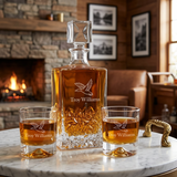 Engraved Solo Flying Duck - Personalized Excalibur Decanter Set with Whiskey Glasses