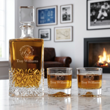 Engraved Keep Calm And Camp On - Personalized Excalibur Decanter Set with Whiskey Glasses