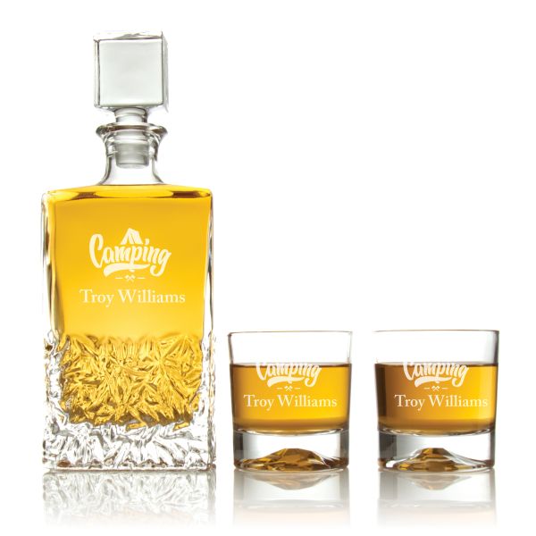 Engraved Camping - Personalized Excalibur Decanter Set with Whiskey Glasses
