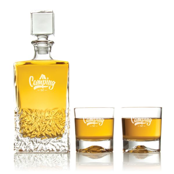 Engraved Camping - Personalized Excalibur Decanter Set with Whiskey Glasses